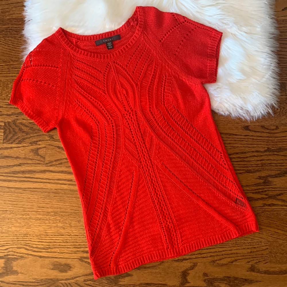 Fever Short Sleeve Knit Sweater Pullover Top Bright Red Size Medium
